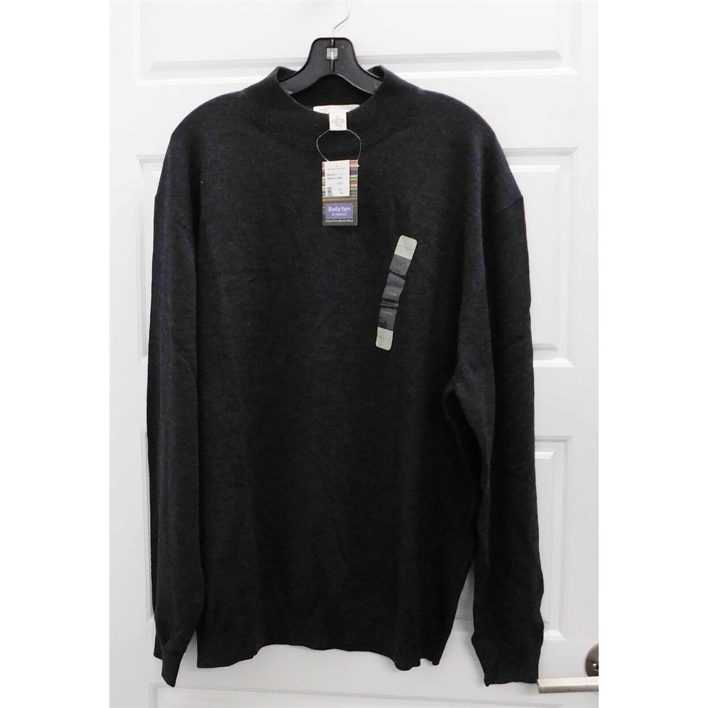 New Pronto-Uomo Men's Charcoal Gray Merino Wool‎ Long Sleeve Sweater XL